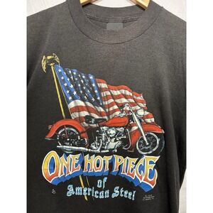 3D Emblem Shirt Motorcycle Single Stitch 1980s Black Men's‎ Large 1986 Vintage